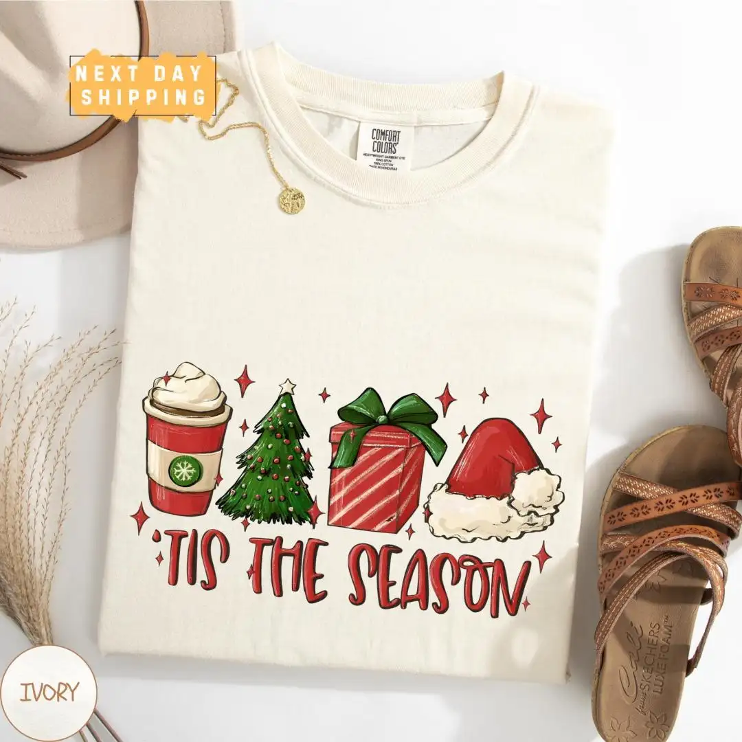 Christmas Shirt for Women with Santa and Tree Holiday Design