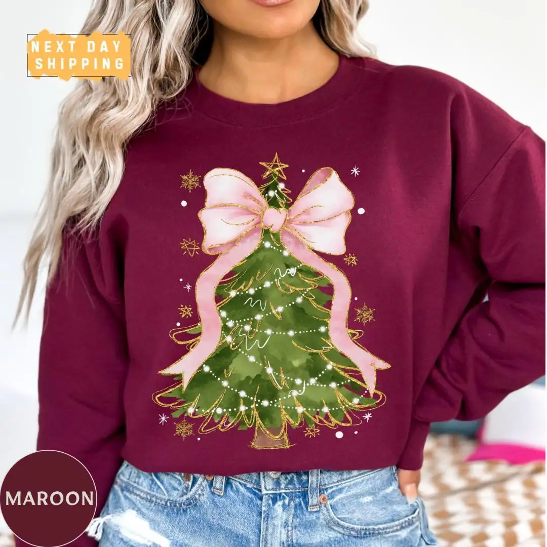 Women's Christmas Tree Bow Holiday Shirt