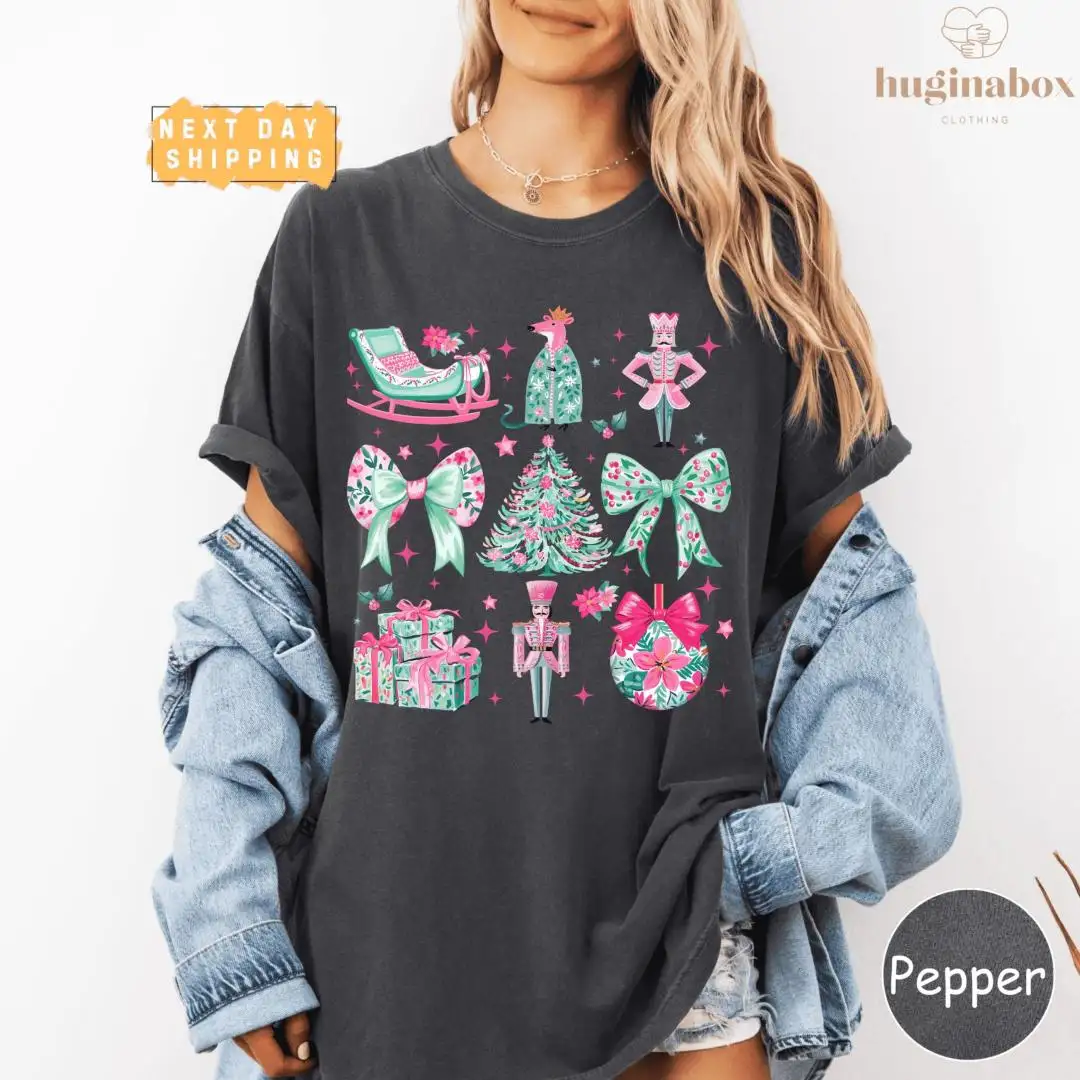 Vintage Christmas Ballet Shirt with Nutcracker Floral Ornaments