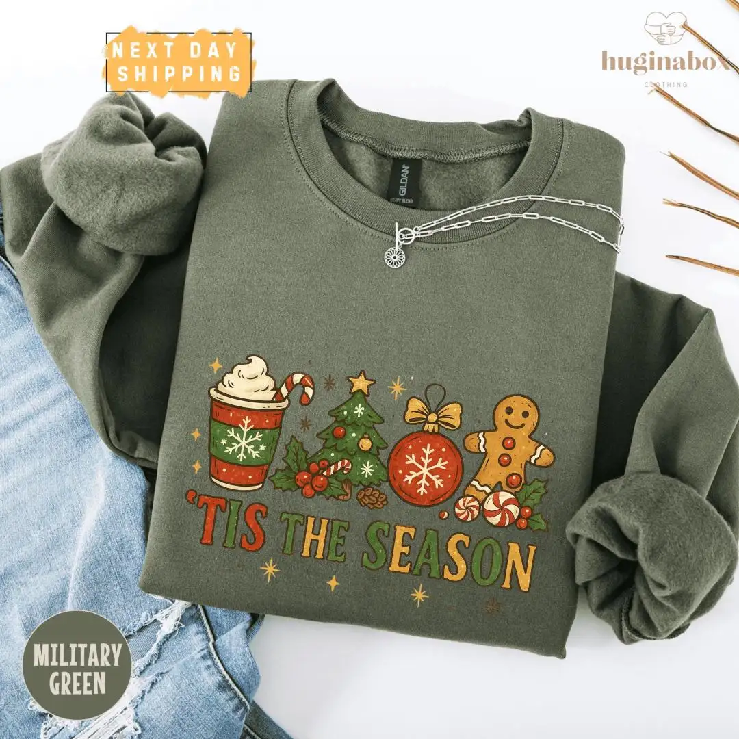 Vintage Christmas Shirt with Gingerbread & Tree Design