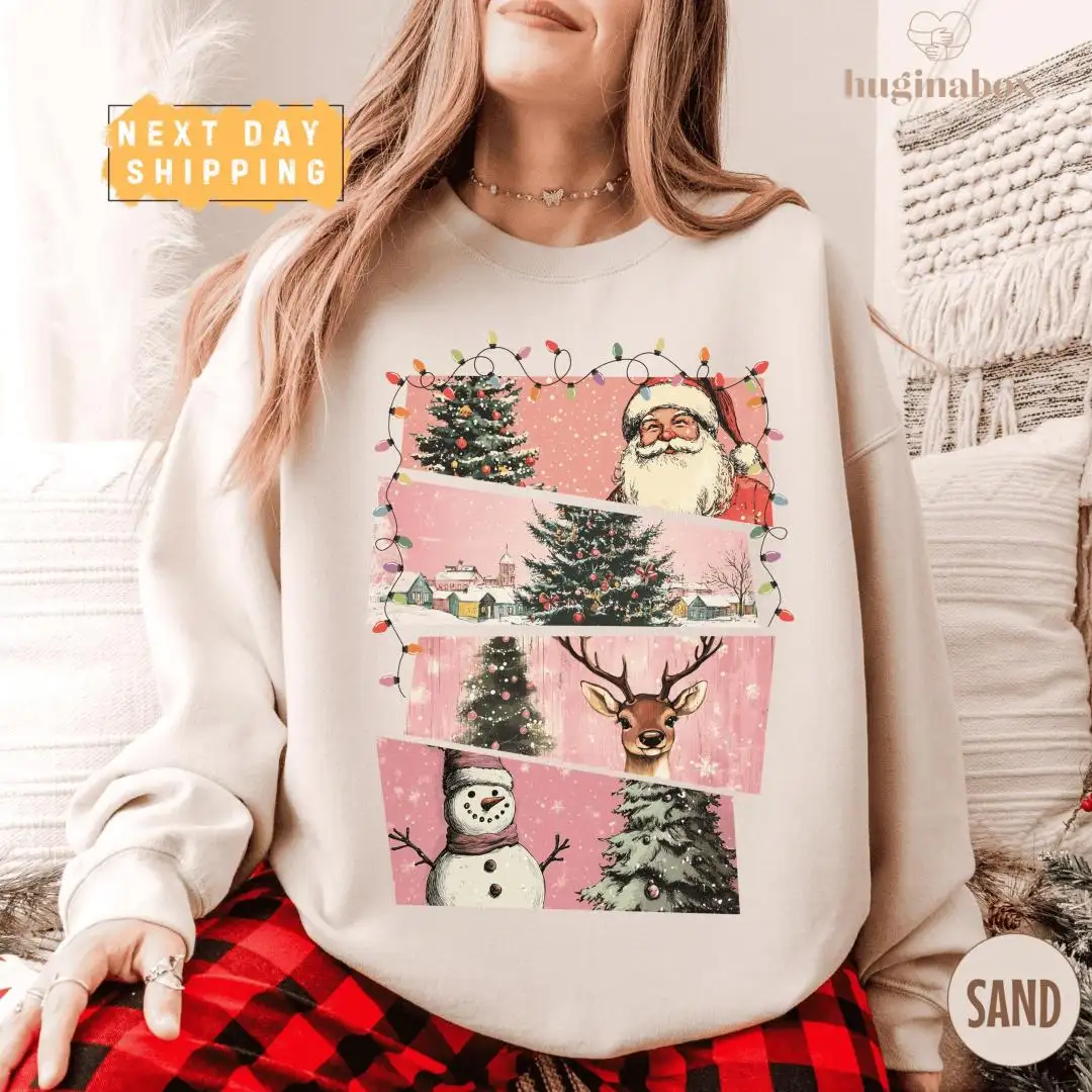 Vintage Christmas Lights Shirt with Retro Winter Village Scene