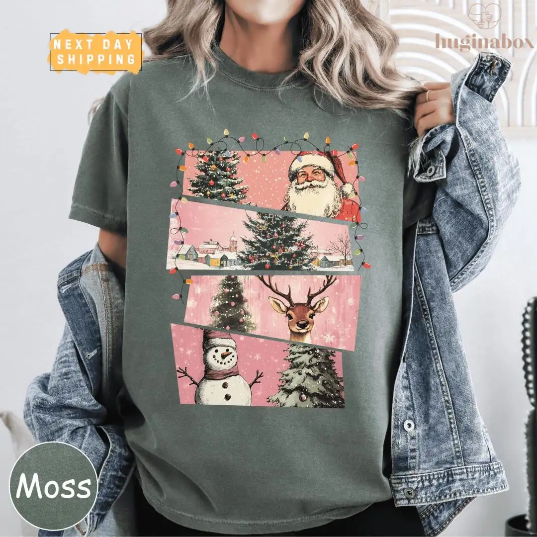 Vintage Christmas Lights Holiday Shirt with Reindeer Winter Village