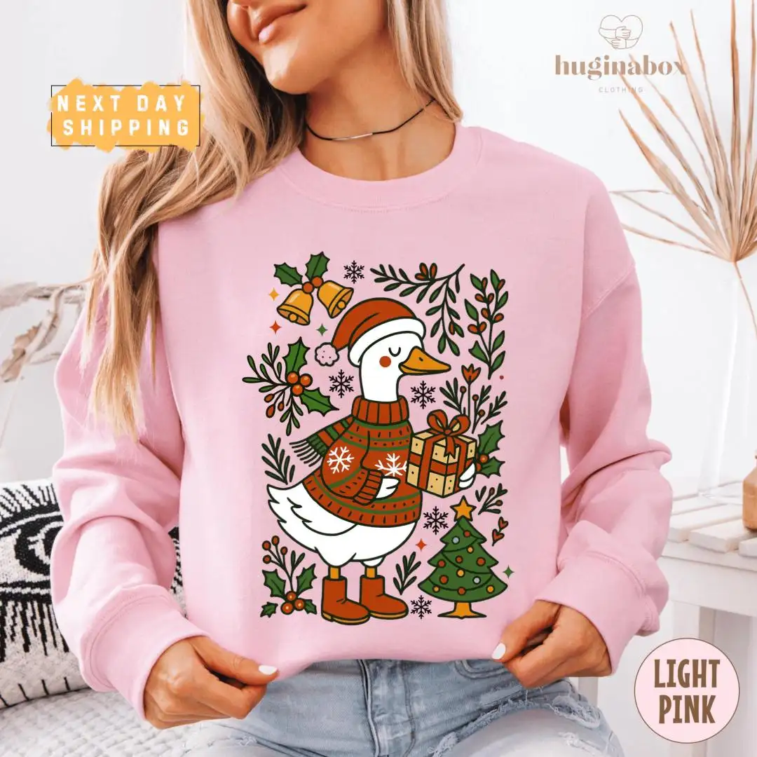 Christmas Goose Holiday Shirt with Festive Tree Design