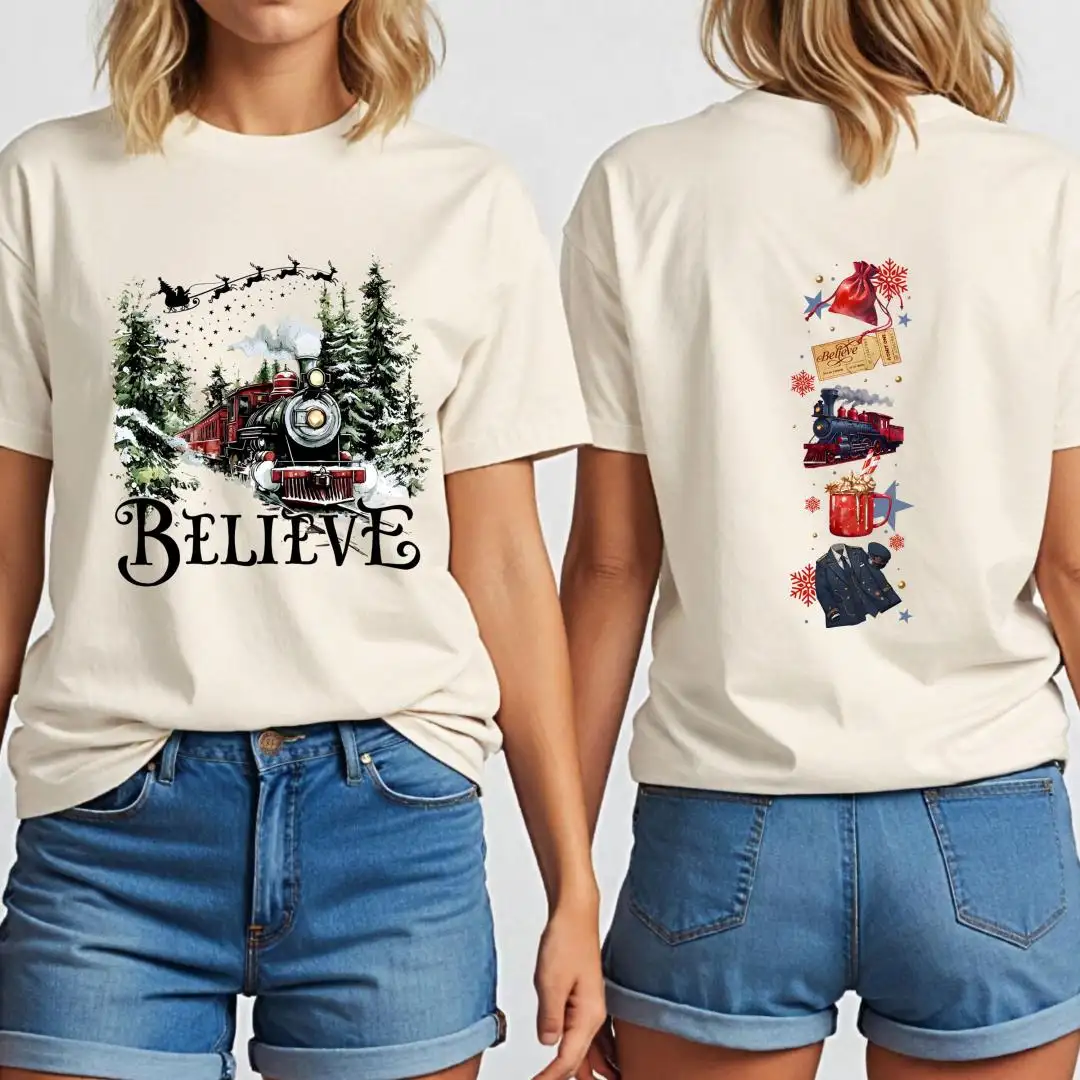 Vintage Christmas Train Shirt Holiday Gift