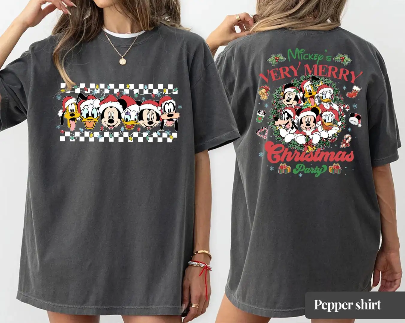 Disney Christmas Shirt | Retro Mickey Checkered Family Holiday Shirt