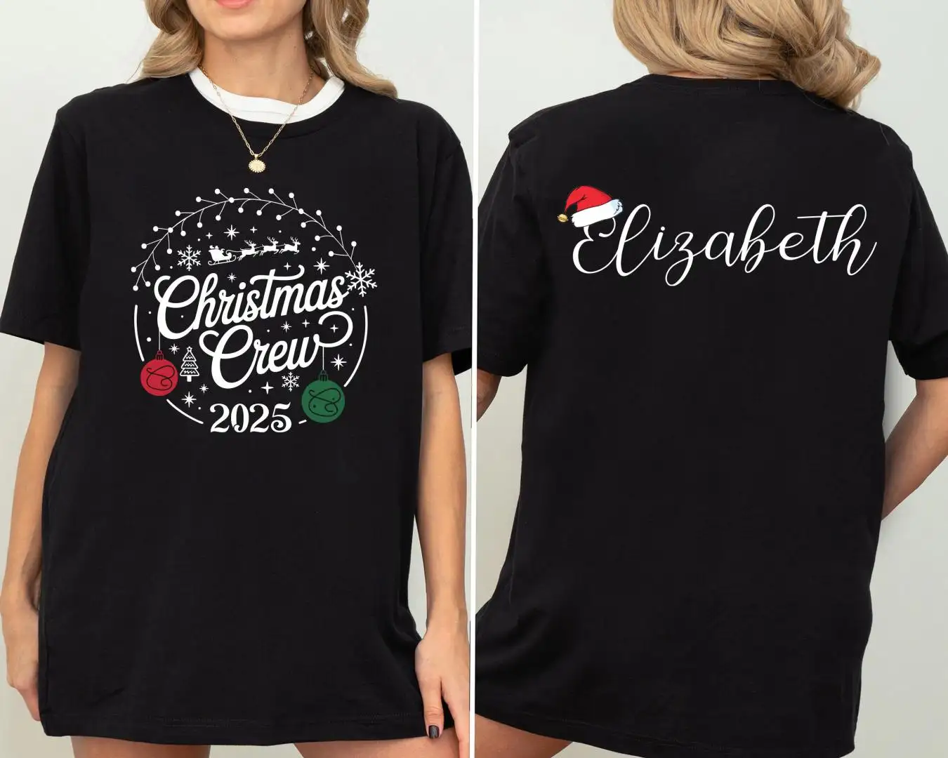 Custom Family Christmas Shirt Santa Hat Name Crew