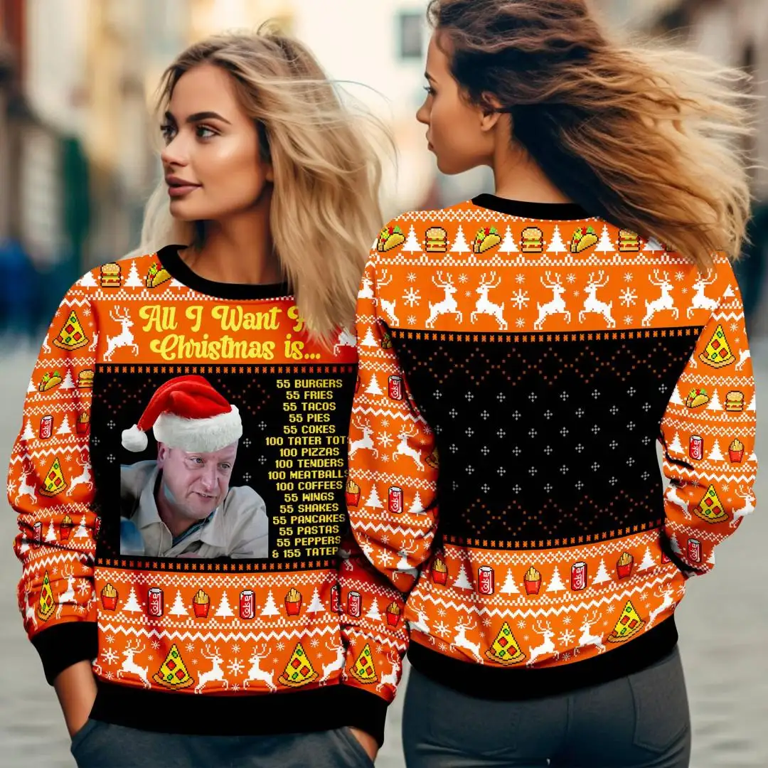 Ugly Christmas Shirt with Burgers and Fries Design