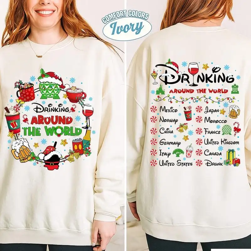 Disneyland Epcot Christmas Drinking Around The World Shirt