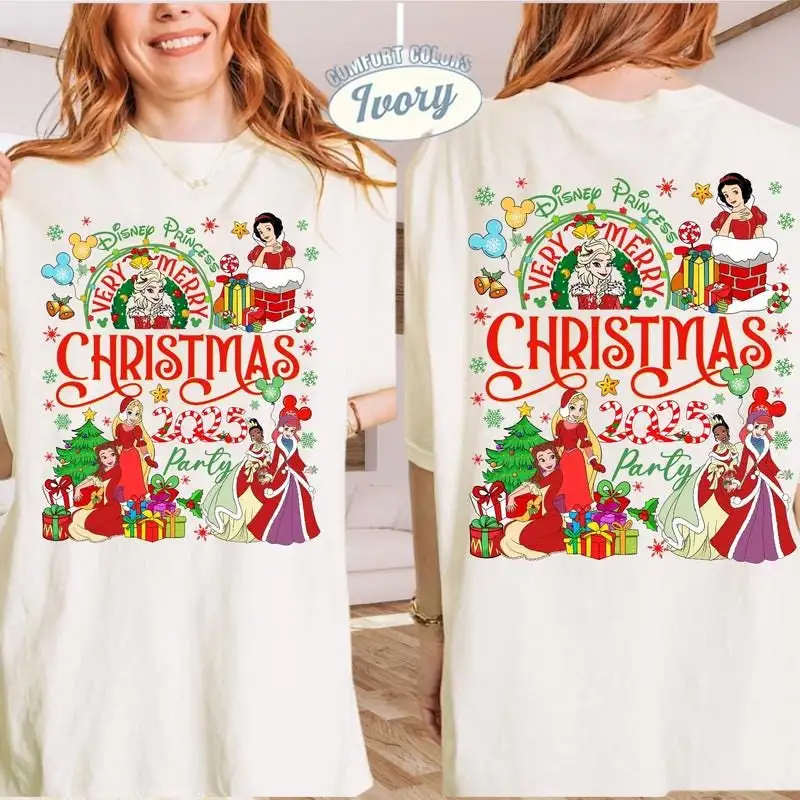 Personalize Disney Princess Christmas Shirt Family Matching Holiday