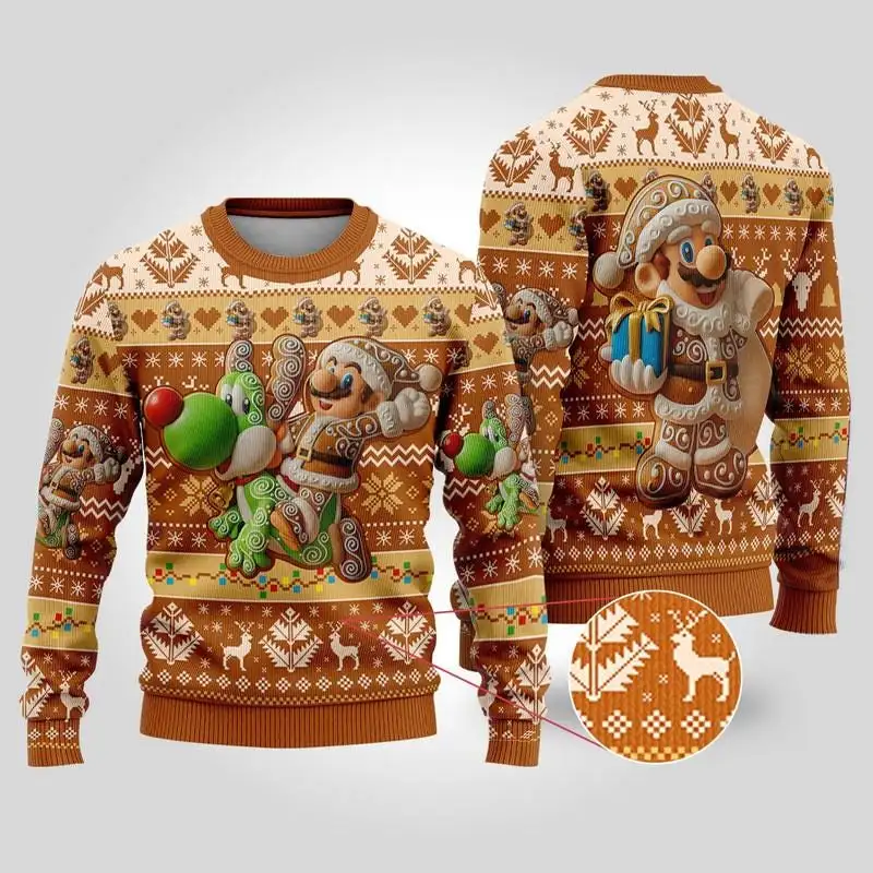Super Mario Gingerbread Ugly Christmas Shirt for Family Matching