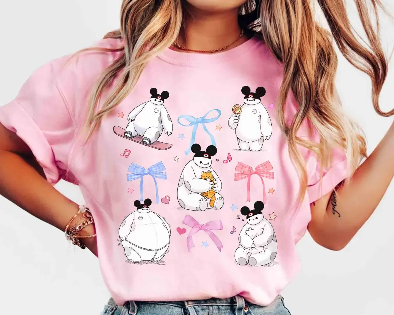 Disney Baymax Mickey Ears Coquette Bows Shirt