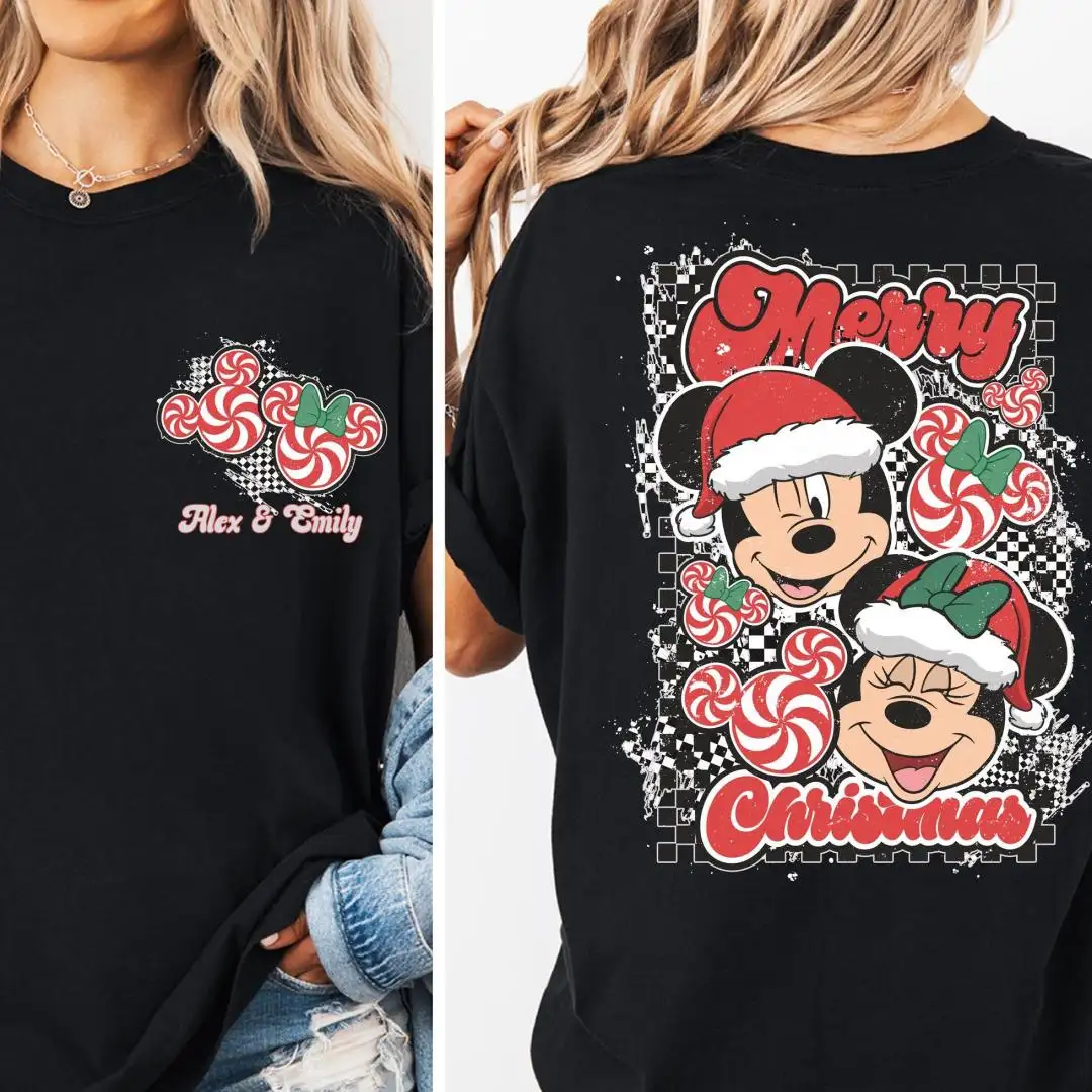 Disney Christmas Couple Shirt with Mickey Minnie Peppermint
