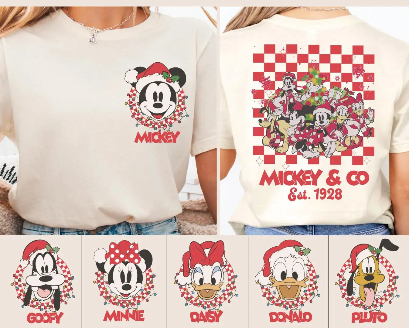 Disney Retro Christmas Checkered Shirt for Family Matching
