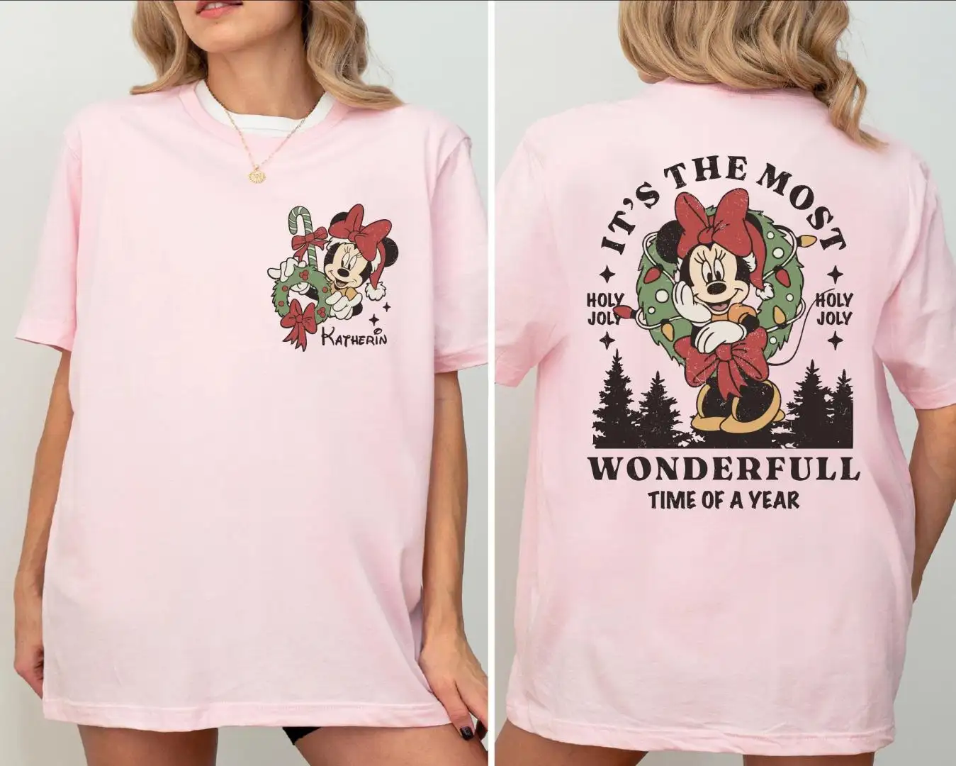 Christmas Holiday Shirt with Personalized Minnie Mouse Design